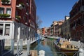 Narrow Canals With Boats Moored On Piers Of Buildings In Venice. Travel, Holidays, Architecture. March 27, 2015. Venice, Region Of Royalty Free Stock Photo