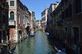 Narrow Canals With Boats Moored On Piers Of Buildings In Venice. Travel, Holidays, Architecture. March 27, 2015. Venice, Region Of Royalty Free Stock Photo