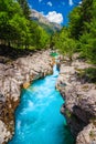 Narrow canyon with wonderful turquoise Soca river, Bovec, Slovenia Royalty Free Stock Photo