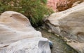 Narrow channel for the stream in the gorge Wadi Al Ghuwayr or An Nakhil and the wadi Al Dathneh near Amman in Jordan