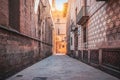 Narrow city street in Barcelona, Spain. Royalty Free Stock Photo