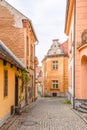 Narrow cobbled ancient street with picturesque colorful houses, Medieval old town of Tabor, Czech Republic Royalty Free Stock Photo