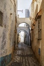 Narrow cobbled narrow lane in the old town, medina, of Sousse