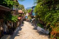 Narrow cobbled street in the Old Town of Kas, Antalya