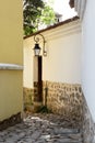 Narrow cobbled street in the old town of Plovdiv Royalty Free Stock Photo