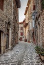 Narrow cobbled streets in old village of France
