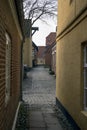 Narrow cobblestone street from Ribe Royalty Free Stock Photo