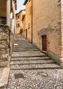 Narrow cobblestone streets in the picturesque village Morcote on the Lake Lugano, Switzerland