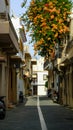 narrow colorful street in the Greek city in Crete
