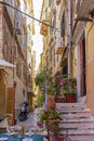 The narrow colorful and tourist streets or Corfu Town, Corfu, Greece