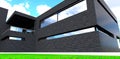 Narrow corner window looks good on the black brick facade of the modern suburban property. 3d rendering