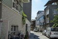 Narrow cozy street with historic houses in old town of Istanbul, Turkey Royalty Free Stock Photo