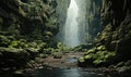 A narrow crevice through a valley with a water stream Royalty Free Stock Photo