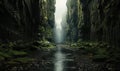 A narrow crevice through a valley with a water stream Royalty Free Stock Photo