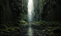 A narrow crevice through a valley with a water stream Royalty Free Stock Photo