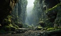 A narrow crevice through a valley with a water stream Royalty Free Stock Photo