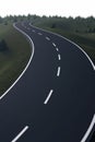A narrow curvy asphalt road going off in the distance. Generative AI