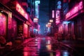 Narrow deserted street at night with neon signs Royalty Free Stock Photo