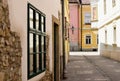 Narrow alley in old European town. streetscape and architecture.