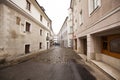 Narrow empty historical streets in winter, in the old town Bratislava, Slovakia