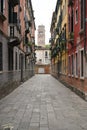 Narrow empty street in venice Old town