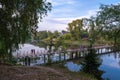 Narrow footbridge across the Talka River, 09/07/2020, Ivanovo city, Ivanovo region, Russia