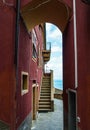 Narrow gate in Manarolo with sea view Royalty Free Stock Photo