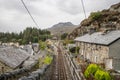 Narrow gauge Double steam locomotive heritage line in Tanygrisiau village that runs through Snowdonia National Park Royalty Free Stock Photo