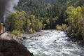 The Narrow Gauge Railway from Durango to Silverton that runs through the Rocky Mountains by the River Animas In Colorado USA Royalty Free Stock Photo