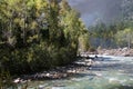 The Narrow Gauge Railway from Durango to Silverton that runs through the Rocky Mountains by the River Animas In Colorado USA Royalty Free Stock Photo