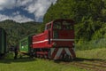 Narrow gauge railway in Majdan station with summer passengers in Poland Royalty Free Stock Photo