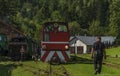 Narrow gauge railway in Majdan station with summer passengers in Poland Royalty Free Stock Photo