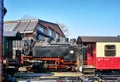 Narrow-gauge railway and railway wagons at a train station in Wernigerode. Steam locomotive in the Harz. Saxony-Anhalt, Germany Royalty Free Stock Photo