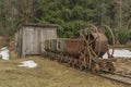 Narrow gauge in spring cloudy day in Grube Tannenberg in Krusne mountains Royalty Free Stock Photo