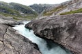 Narrow gorge of Kinso river in Husedalen waterfalls valley, Norway