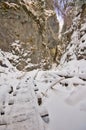 Narrow gorge in Sucha Bela gorge in Slovak Paradise during winter
