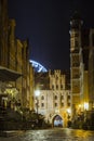 Narrow historic street in the Old Town of Gdansk at night. Poland Royalty Free Stock Photo