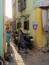 Narrow lane and old house at Worli fisherman`s Village Koliwada