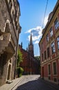 Narrow medieval street in old town Riga, Latvia Royalty Free Stock Photo