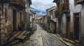 narrow old streets of Italy with stone road