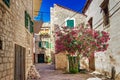Narrow old streets and yards in Sibenik city, medieval Royalty Free Stock Photo