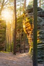 Narrow pass through sandstone rock formation at Chlum - Kozlov Castle Ruins, Bohemian Paradise, Czech Republic Royalty Free Stock Photo