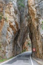 Narrow passage through the mountain on the way to Sa Calobra, Mallorca on famous road MA-2141