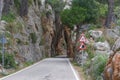 Narrow passage through the mountain on the way to Sa Calobra, Mallorca on famous road MA-2141