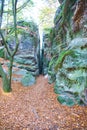 Narrow passage through sandrock formations at Drabske Svetnicky Royalty Free Stock Photo