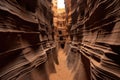 a narrow passageway in a sandstone underground labyrinth