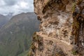 Narrow path on the hiking trail at high altitude Peruvian mountains between Maizal and Yanama, Peru