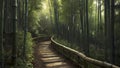 A narrow path winding through a dense bamboo forest. Royalty Free Stock Photo