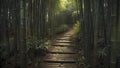 A narrow path winding through a dense bamboo forest. Royalty Free Stock Photo