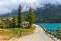 Narrow pathway along Lago di Ceresole in Italy.